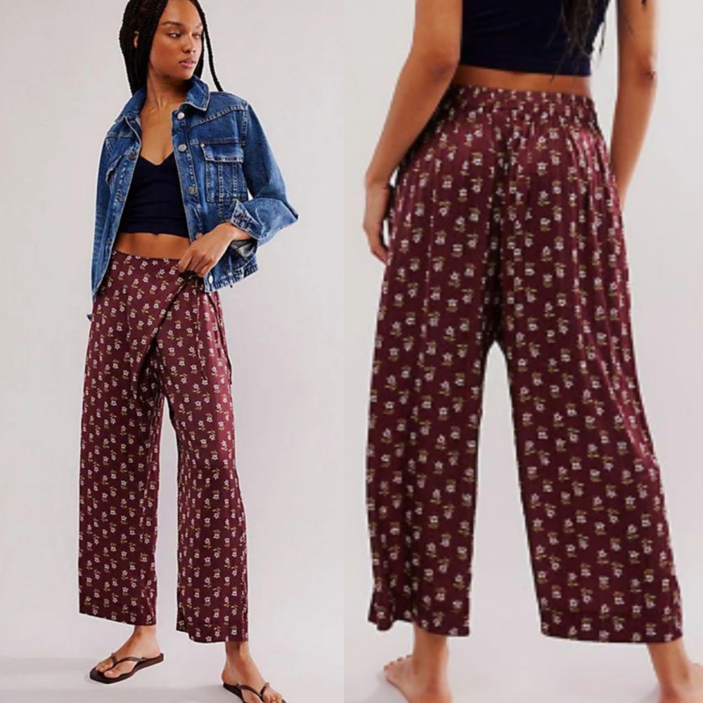 Free People Red and Purple Wide Leg Jumpsuit